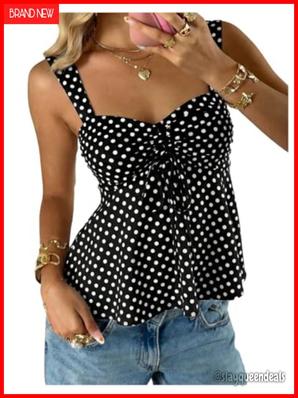 Sleeveless Polka Dot Tank Top with Ruched Details, Cute Peplum Summer Top